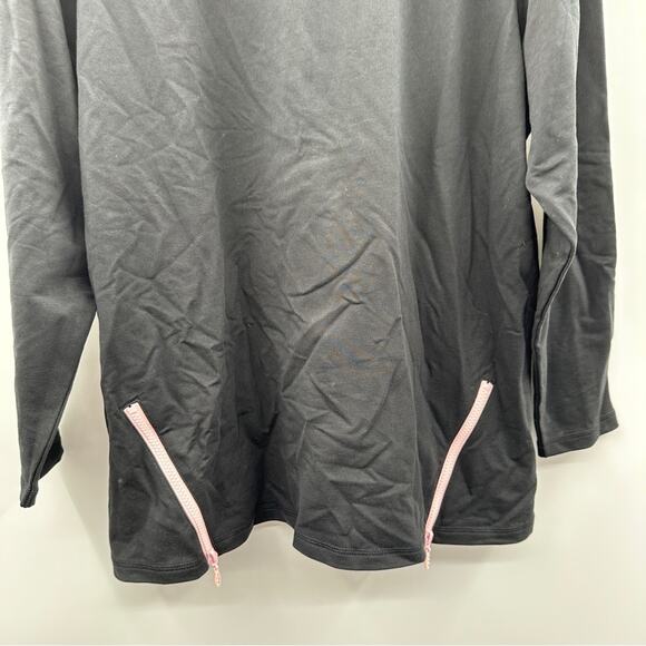 Quacker Factory Black Pink Shark Bite Zippered Hem Long Sleeve Top Size XL - Picture 3 of 8
